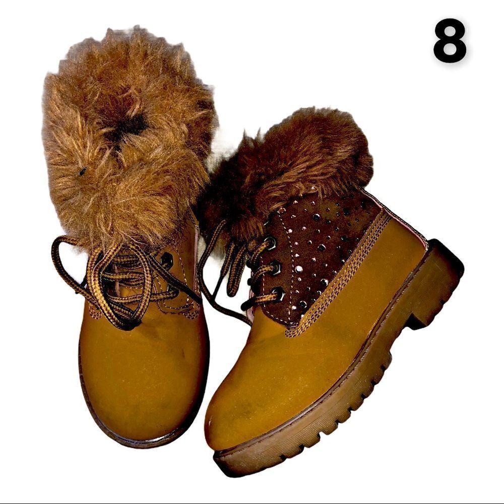 Girls Belladia Embellished Snow Combat Boots tan 8